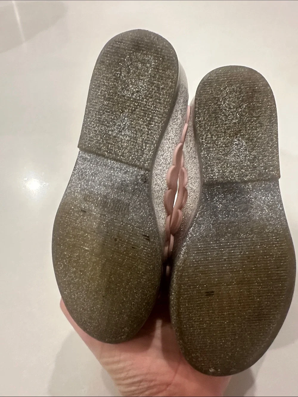 Mini Melissa Pink and Silver Glitter Mary Janes with Bow
